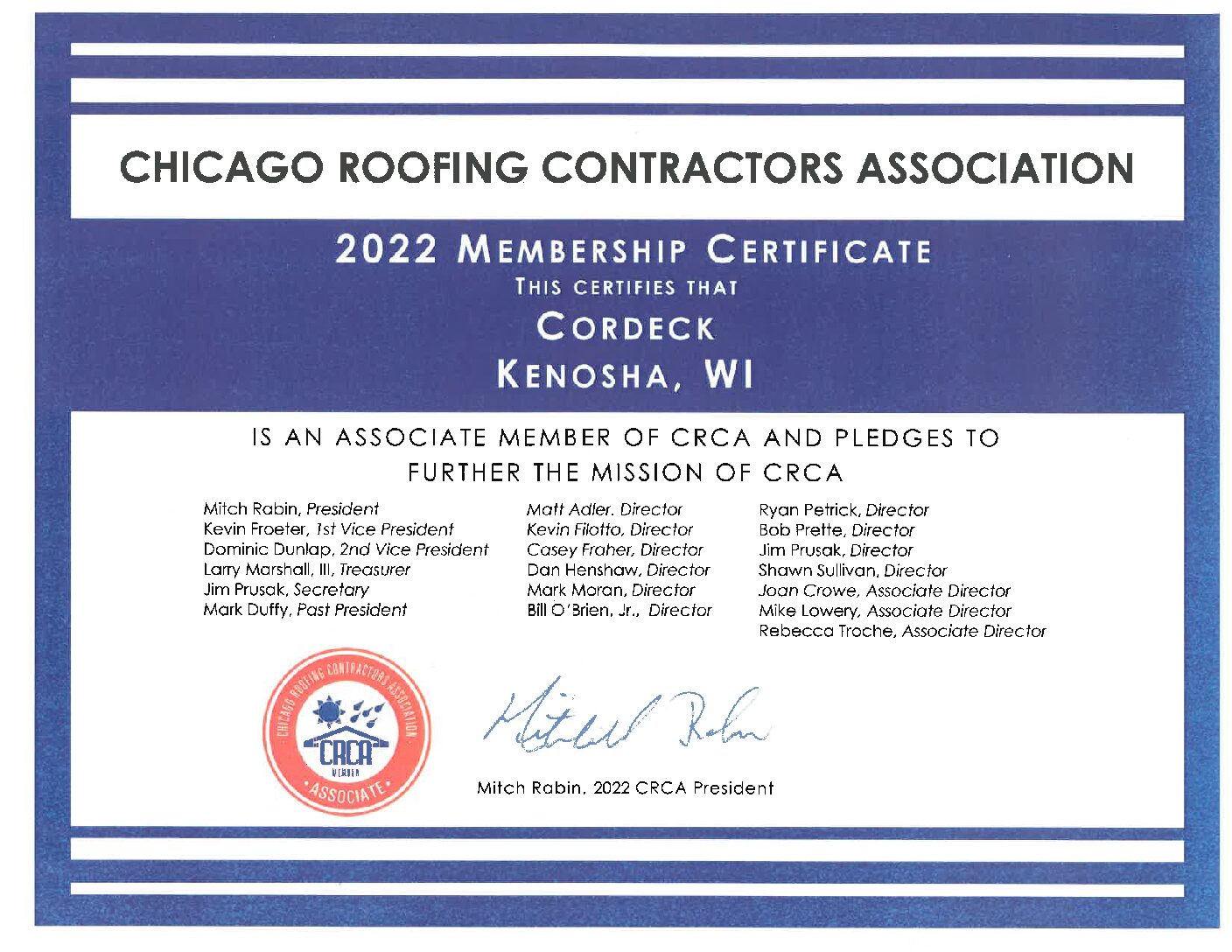 CRCA Certificate