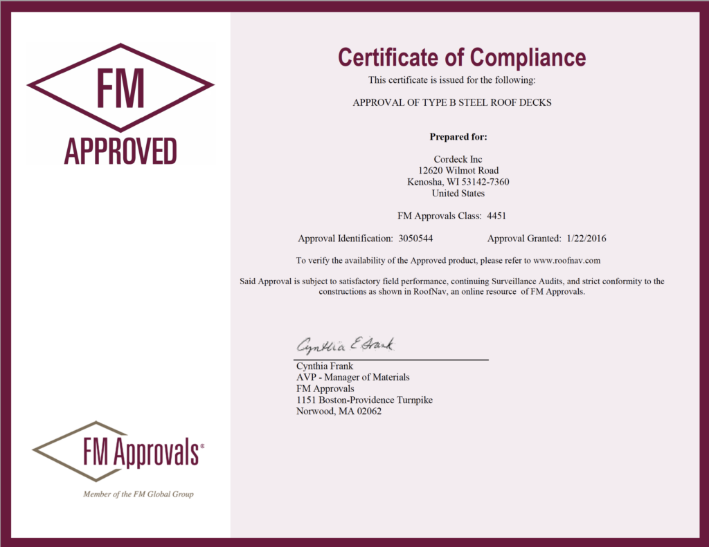 Cordeck FM Certificate