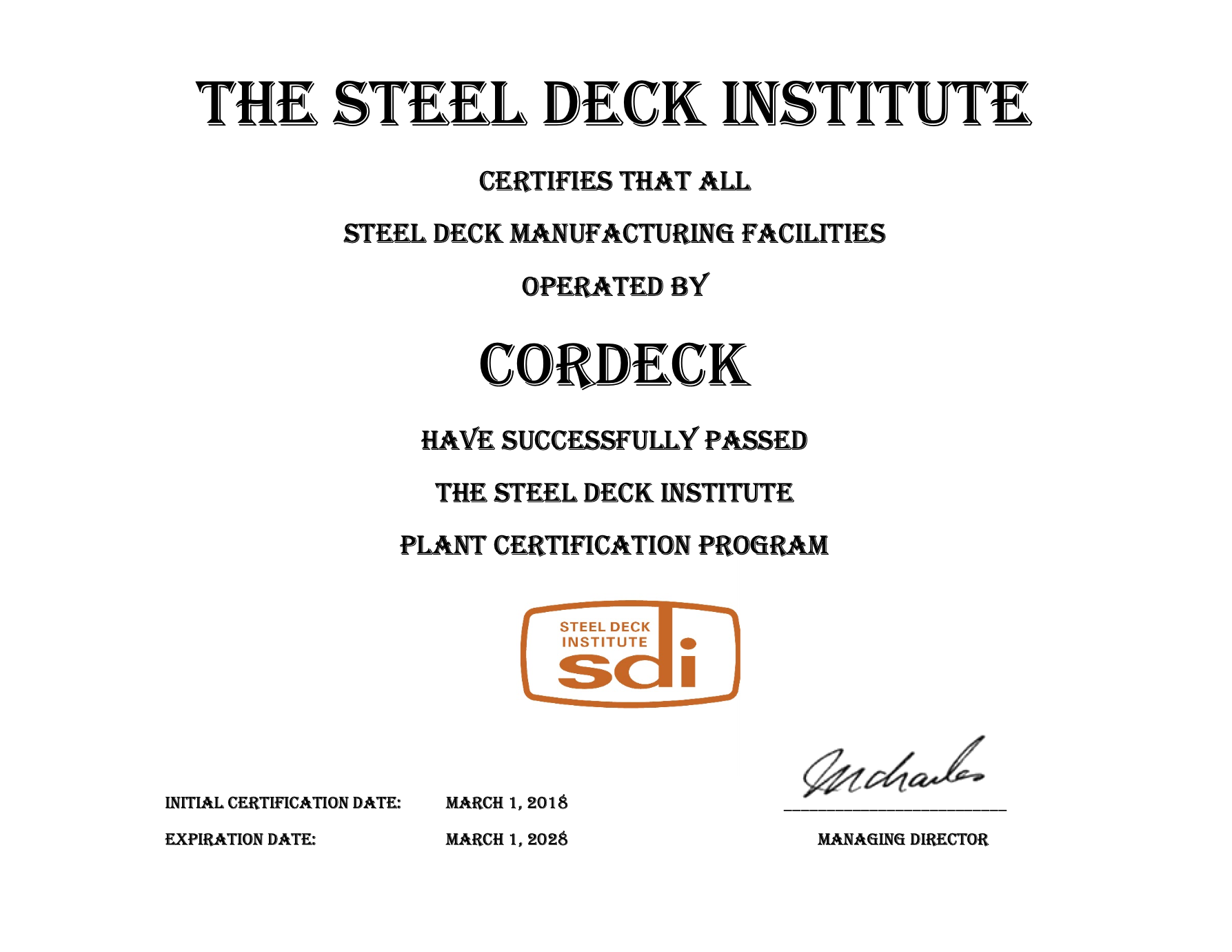 Cordeck SDI Certificate