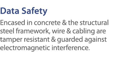 Data Safety Encased in concrete & the structural steel framework, wire & cabling are tamper resistant & guarded again   