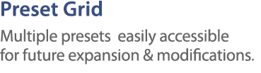 Preset Grid Multiple presets easily accessible for future expansion & modifications  
